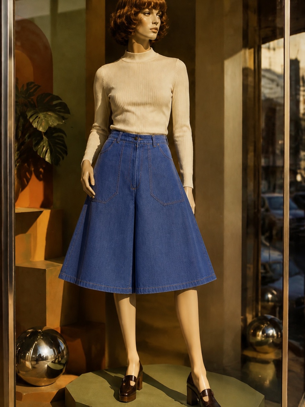 Vintage 70s Sears Denim Culotte Split Skirt Gaucho Shorts Sz 14 Made USA